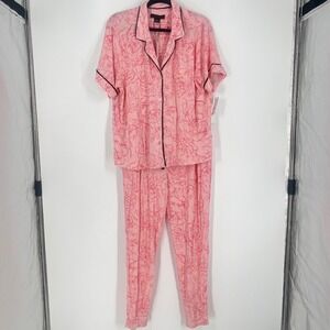 Sanctuary Womens Pink Floral Pajama Set Short Sleeve Top Long Pants NWT XL